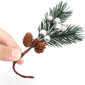 img 2 attached to Cooraby 12-Piece Silver Christmas Berry Stems and Pine Cones: Stunning Artificial Pine Branches with Silver Holly Spray - Perfect Winter Decoration for Christmas Crafts, DIY Projects and Party Décor