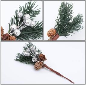 img 1 attached to Cooraby 12-Piece Silver Christmas Berry Stems and Pine Cones: Stunning Artificial Pine Branches with Silver Holly Spray - Perfect Winter Decoration for Christmas Crafts, DIY Projects and Party Décor