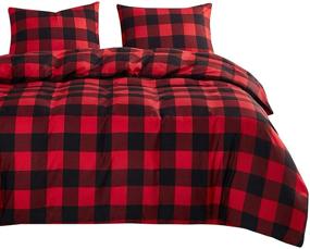 img 4 attached to Wake In Cloud - Plaid Comforter Set, Red and Black Buffalo Check Gingham Checker Geometric Modern Pattern Printed, Soft Microfiber Bedding (3pcs, Cal King Size)