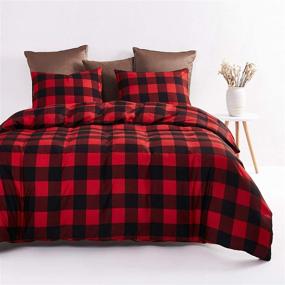 img 3 attached to Wake In Cloud - Plaid Comforter Set, Red and Black Buffalo Check Gingham Checker Geometric Modern Pattern Printed, Soft Microfiber Bedding (3pcs, Cal King Size)