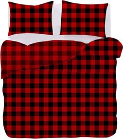 img 2 attached to Wake In Cloud - Plaid Comforter Set, Red and Black Buffalo Check Gingham Checker Geometric Modern Pattern Printed, Soft Microfiber Bedding (3pcs, Cal King Size)