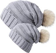 🧣 chalier winter baggy slouchy beanie hat set: parent-child pom pom knit hats for women & baby логотип