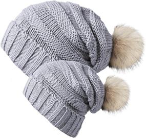 img 3 attached to 🧣 Chalier Winter Baggy Slouchy Beanie Hat Set: Parent-Child Pom Pom Knit Hats for Women & Baby