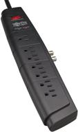 💡 tripp lite 7 outlet surge protector power strip with coaxial protection & 50k insurance logo