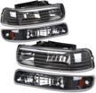 dna motoring hl-oh-cs99-4p-bk-ab black amber headlights compatible with 99-02 silverado 00-06 suburban/tahoe logo