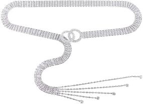 img 3 attached to 💎 Shimmering Crystal Rhinestone Waistband Belt with Double O-Ring Chain's alluring Charm for Women