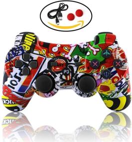 img 2 attached to 🎮 Wireless Dualshock PS3 Controller - Gamepad for Sony Playstation 3 Bluetooth Games, Remote with Sixaxis Joystick & Charging Cable (Graffiti Design)