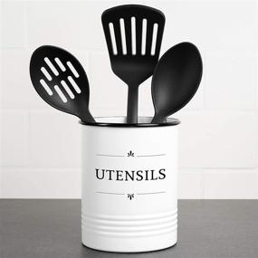 img 3 attached to 🍴 Baie Maison Farmhouse Kitchen Utensils Holder - Countertop Kitchen Tools Organizer Caddy - White and Black Utensil Crochet - Large Cooking Utensils Storage Jar for Spatulas