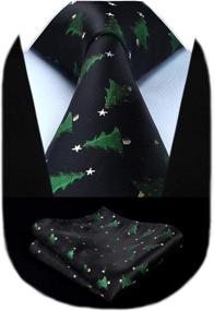 img 4 attached to 🎄 HISDERN Christmas Necktie & Pocket Square Set - Men's Accessories in Ties, Cummerbunds & Pocket Squares