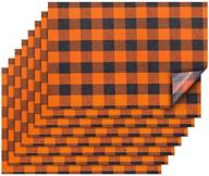 🎃 spooktacular halloween buffalo plaid heat transfer vinyl patches: 8-piece set of 18 x 12 inch flannel check vinyl sheets for festive iron-on repairs and decorations in black and orange logo