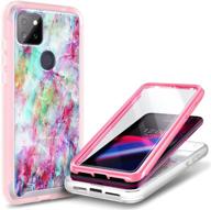 📱 t-mobile revvl 5g nznd case: full-body protective rugged bumper cover with built-in screen protector - marble fantasy design logo