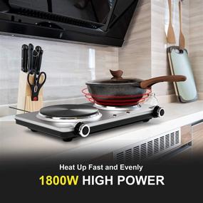 img 3 attached to GIVENEU 1800W Electric Double Burner Hot Plate Cooktop, Portable Stove with 6-Speed Adjustable Thermostats, Stainless Steel Kitchen Hot Plate for Dorm, Camping, and Outdoor Cooking