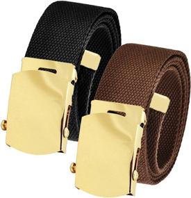 img 3 attached to Belt Brass Slider Buckle Canvas Men's Accessories and Belts