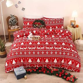 img 3 attached to 🎄 Stylish LAMEJOR Christmas Duvet Cover Set: Queen Size Deers, Christmas Trees, and Snowflakes Bedding in Luxury Comforter Cover - Red