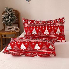 img 1 attached to 🎄 Stylish LAMEJOR Christmas Duvet Cover Set: Queen Size Deers, Christmas Trees, and Snowflakes Bedding in Luxury Comforter Cover - Red