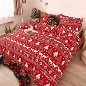 img 4 attached to 🎄 Stylish LAMEJOR Christmas Duvet Cover Set: Queen Size Deers, Christmas Trees, and Snowflakes Bedding in Luxury Comforter Cover - Red