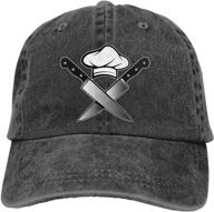 🧢 vintage skull-chef unisex baseball cap: adjustable denim dad hat for cooking enthusiasts logo