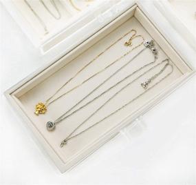 img 1 attached to 📿 Hblife Clear Acrylic Velvet Jewelry Box Organizer with 3 Drawers - Stylish Display Case for Women's Rings, Earrings, Necklaces, and Bracelets in Beige