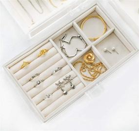 img 3 attached to 📿 Hblife Clear Acrylic Velvet Jewelry Box Organizer with 3 Drawers - Stylish Display Case for Women's Rings, Earrings, Necklaces, and Bracelets in Beige
