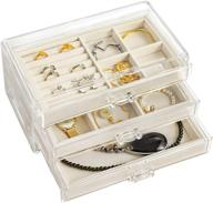 📿 hblife clear acrylic velvet jewelry box organizer with 3 drawers - stylish display case for women's rings, earrings, necklaces, and bracelets in beige logo