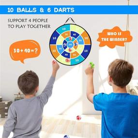 img 3 attached to Dart Board for Kids - Large 19.7 inch Kids Dart Board Game, Indoor Outdoor Games for Kids, Double Sided Kids Dart Board with 10 Sticky Balls &amp; 6 Darts, Ideal Birthday Gift for Boys Girls Ages 3+