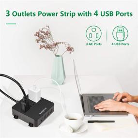 img 3 attached to 🔌 Wall-Mountable Power Strip with USB Ports - 4 USB Ports & 3 Outlets, On/Off Switch & 5ft Extension Cord - Ideal for Cruise Ship, Travel, Hotel, Office (Black)