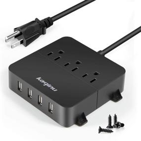 img 4 attached to 🔌 Wall-Mountable Power Strip with USB Ports - 4 USB Ports & 3 Outlets, On/Off Switch & 5ft Extension Cord - Ideal for Cruise Ship, Travel, Hotel, Office (Black)