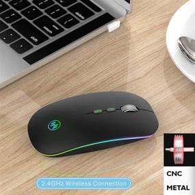 img 2 attached to Uiosmuph LED Wireless Computer Mouse - Slim, Rechargeable with Home Button, USB Receiver & Type C Adapter - 2.4G Optical Portable Mouse (Matte Black)