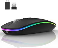 uiosmuph led wireless computer mouse - slim, rechargeable with home button, usb receiver & type c adapter - 2.4g optical portable mouse (matte black) logo