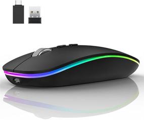 img 4 attached to Uiosmuph LED Wireless Computer Mouse - Slim, Rechargeable with Home Button, USB Receiver & Type C Adapter - 2.4G Optical Portable Mouse (Matte Black)