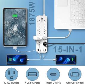 img 2 attached to 💡 K212M Power Strip Surge Protector: Fast-Charging Type-C, 12-Outlets, 10Ft Cord, ETL Listed
