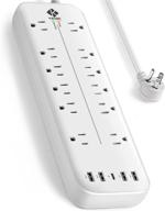 💡 k212m power strip surge protector: fast-charging type-c, 12-outlets, 10ft cord, etl listed logo