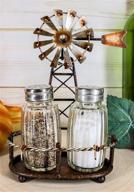 🏡 rustic windmill salt and pepper shakers holder set: farmhouse kitchen dining decor in aged bronze finish, ebros 6.5" tall logo