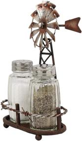 img 3 attached to 🏡 Rustic Windmill Salt and Pepper Shakers Holder Set: Farmhouse Kitchen Dining Decor in Aged Bronze Finish, Ebros 6.5" Tall