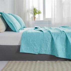img 2 attached to 🛏️ King Size Lightweight Turquoise Quilts Microfiber Bedspraed Set - Solid Color Quilted Coverlet with Ultra Soft, Breathable Material and Floral Pattern Bedding - Includes 2 Pillow Shams
