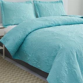 img 3 attached to 🛏️ King Size Lightweight Turquoise Quilts Microfiber Bedspraed Set - Solid Color Quilted Coverlet with Ultra Soft, Breathable Material and Floral Pattern Bedding - Includes 2 Pillow Shams