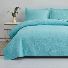 img 4 attached to 🛏️ King Size Lightweight Turquoise Quilts Microfiber Bedspraed Set - Solid Color Quilted Coverlet with Ultra Soft, Breathable Material and Floral Pattern Bedding - Includes 2 Pillow Shams