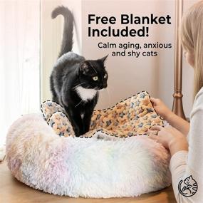 img 3 attached to AmazinglyCat Marshmallow Cat & Small Dog Bed – Extra Fluffy Round Bed with Non-Slip Bottom + Throw Blanket for Calming Softness & Warmth – Rainbow Donut Bed & Pet Essentials, 23 in.