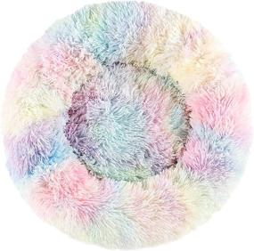 img 4 attached to AmazinglyCat Marshmallow Cat & Small Dog Bed – Extra Fluffy Round Bed with Non-Slip Bottom + Throw Blanket for Calming Softness & Warmth – Rainbow Donut Bed & Pet Essentials, 23 in.