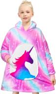 🦄 unicorn hooded blanket sweatshirt for girls - oversized wearable hoodie blankets kids teens, comfortable & super warm sherpa, with pocket - fits 5-15 years logo