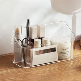 img 3 attached to 💄 LINFIDITE Makeup Tray Organizer - Lipgloss, Cosmetic, and Bathroom Cabinet Storage Tray with Dividers and 9 Compartments for Beauty Essentials - Crystal Clear Display Case
