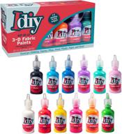 🎨 vibrant diy fabric paints set - 12 colors, 1oz bottles - ultra bright 3d, non-toxic, water-based & permanent - ideal for crafts, gifts, and projects - perfect for all surfaces! logo
