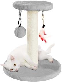 img 4 attached to 🐱 Premium 12" Natural Sisal Cat Scratching Post with Interactive Bell Toys - Ideal Cat Scratch Tower