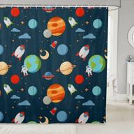 🚀 детский астронавт с мультяшками космический душевой занавес для мальчиков и девочек - луна, звезды и планеты вселенной водонепроницаемые шторы - 72x72 дюймов - идеально для декора в ванной комнате логотип