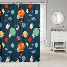 img 3 attached to 🚀 Kids Cartoon Astronaut Rocket Outer Space Shower Curtain Set for Boys Girls - Moon, Stars, and Universe Planets Waterproof Curtains - 72x72 Inch - Ideal for Bathroom Decor