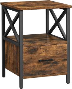 img 3 attached to 🛏️ VASAGLE VINCYER Nightstand: Stylish Bedside Table with Open Shelf and Drawer, Rustic Brown and Black Finish, 15.7 x 15.7 x 21.7 Inches - ULET508B01