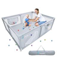 kangruibo baby playpen: 79×63″ дополнительно большой игровой центр с воротами - внутренний/наружный безопасный сетчатый парковочный дворик, шаровая яма, противоскользящий сосунок, портативный сумка для хранения - идеальный подарок логотип