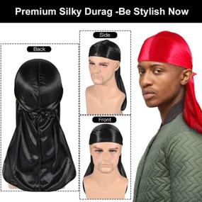 img 3 attached to 🌊 360 Waves Essential: 8+4 Silky Durag with Wave Caps & Satin Durag Pack for Men