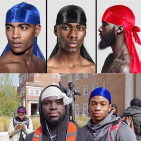 img 1 attached to 🌊 360 Waves Essential: 8+4 Silky Durag with Wave Caps & Satin Durag Pack for Men