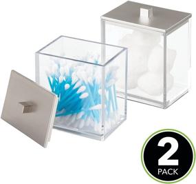 img 3 attached to 🛁 mDesign Plastic Square Apothecary Jar Storage Organizer for Bathroom Vanity - Countertop Shelf Decor - Cotton Swabs, Soap, Makeup Sponge, Bath Salts - Lumiere Collection - 2 Pack - Clear/Blushed